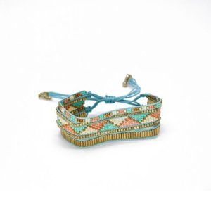 Blue/turquoise And Gold Beaded Bracelet